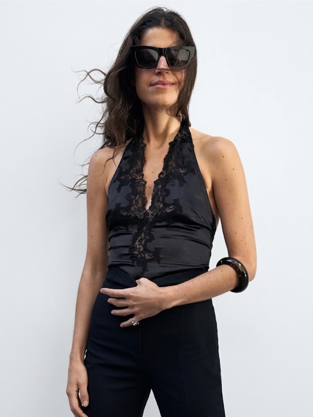 NWT Zara Woman Bloggers Fav ZW COLLECTION LACE HALTERSATIN EFFECT BODYSUIT M
